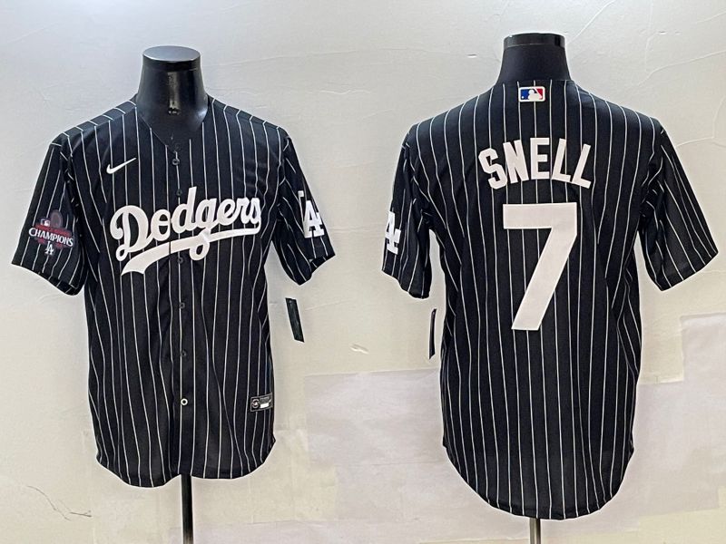 Men Los Angeles Dodgers 7 Snell Black Stripe Jointly Name 2025 Nike MLB Jersey style 2